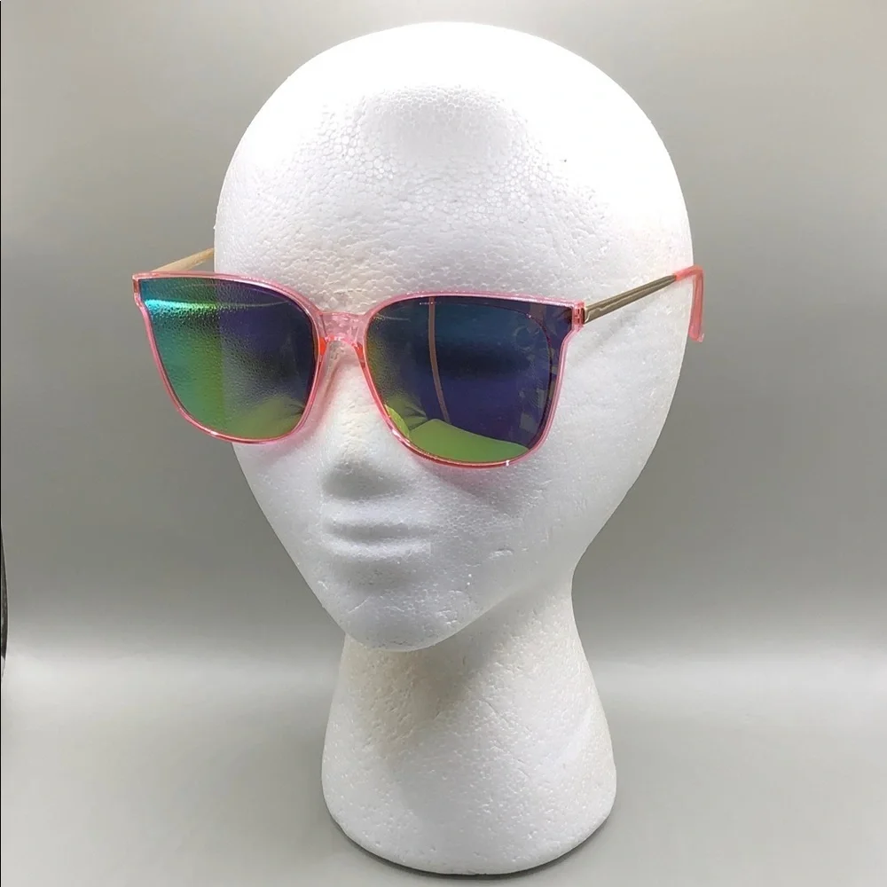 DUCO W016 Vintage-Retro STYLE Round Sunglasses Pink Green Mirror w Case Trendy